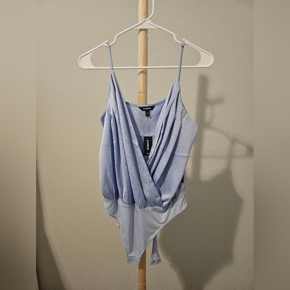 Express Soft Blue Draped Bodysuit - Picture 1 of 3